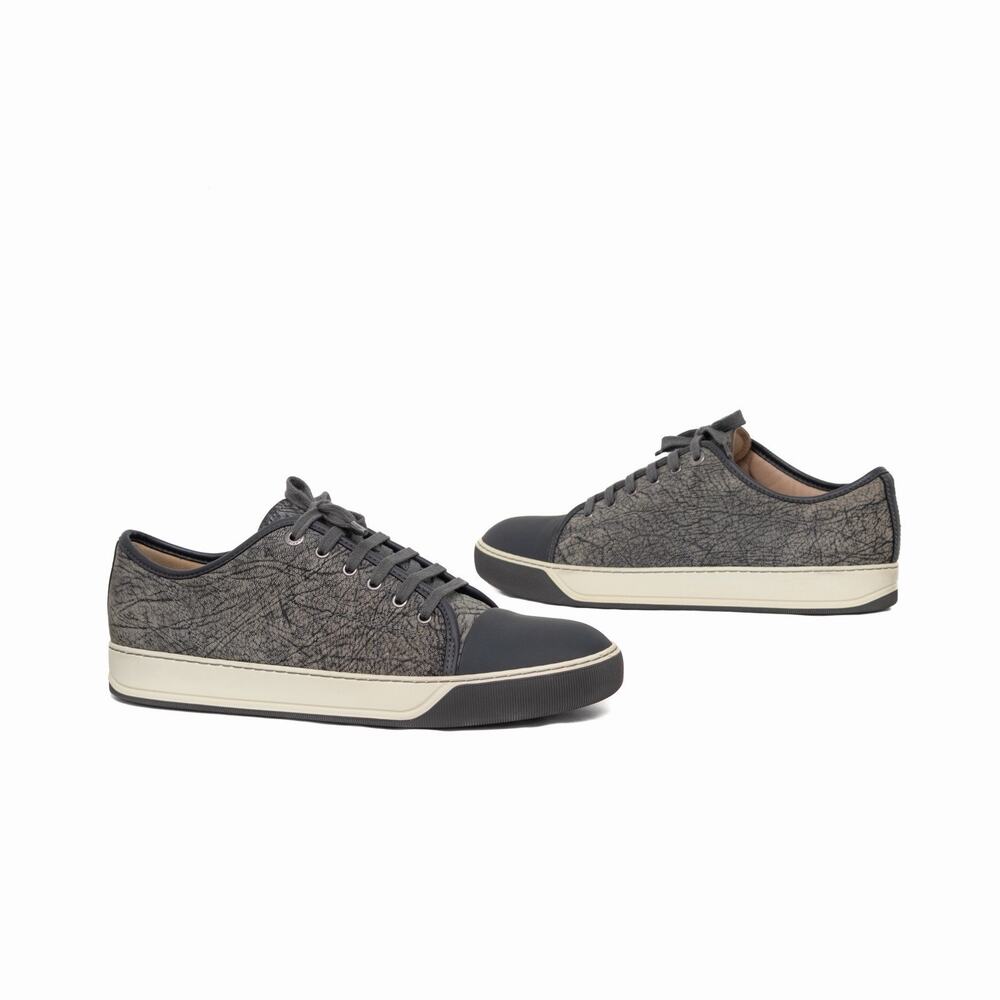 Lanvin Gray Textured Leather Cap-Toe DBB1 Lace-Up Sneaker US11